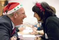 Professor Bob Allison, Pro-Vice-Chancellor for research and Professor Judy Sebba (Education) at the University's Research Christmas Stocking event