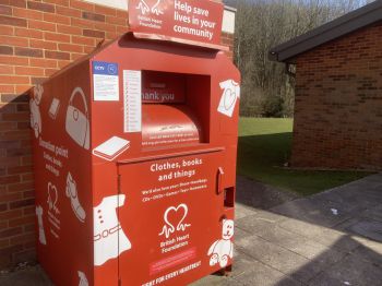 Photo of a British Heart Foundation donation box in Northfield residences