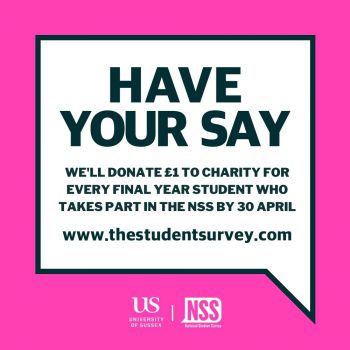 Bright pink background and large white speech bubble with the message