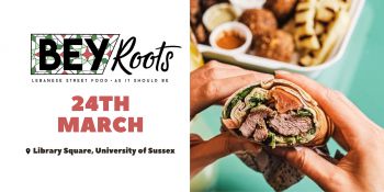Promotional poster for beyroots street food pop up in library square on 24th March