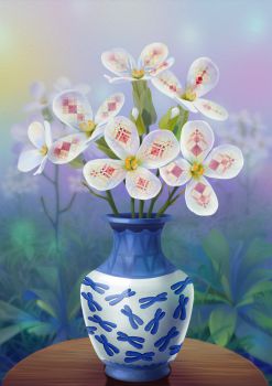 Illustration of Arabidopsis thaliana plants with petals depicting the high levels of variation that centromeres can have within a species. Illustration by: Ella Maru Studios