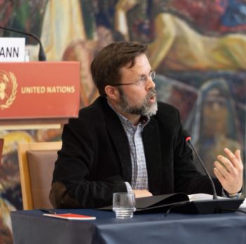 Professor Mark Goodale talking in Award Ceremony, United Nations, Geneva, May 4, 2018