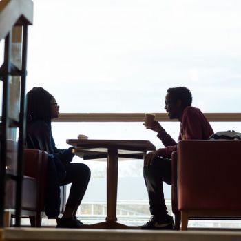 Two people chatting