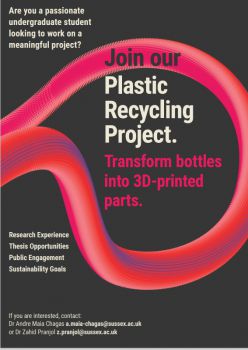 Join our plastic recycling project. Transform bottles into 3D printed parts.