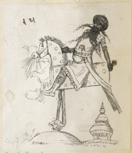 Dalziel after Arthur Boyd Houghton, ‘…who should appear, mounted on a wooden horse, but her cousin-german the giant Malambruno!’, illustration for Miguel de Cervantes Saavedra, The Adventures of Don Quixote de la Mancha