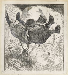 Dalziel after Arthur Boyd Houghton, ‘He instantly blew up with a prodigious report, and threw his riders to the ground’, illustration for Miguel de Cervantes Saavedra, The Adventures of Don Quixote de la Mancha
