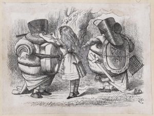 Dalziel after John Tenniel, illustration for ‘Tweedledum and Tweedledee’, in Lewis Carroll [Charles Lutwidge Dodgson], Through the Looking-Glass, and What Alice Found There