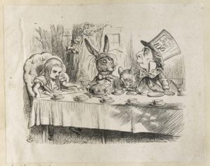 Dalziel after John Tenniel, illustration for 'A Mad Tea Party', in Lewis Carroll [Charles Lutwidge Dodgson], Alice’s Adventures in Wonderland