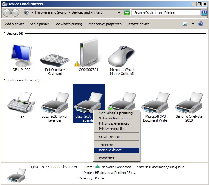 Clear Printer Queue To manually remove a printer driver: Click the Start menu and in the search field type