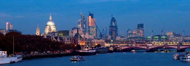 View of London across river to the City area