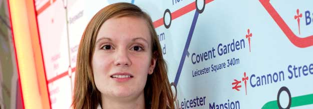 Student in front of London Underground map