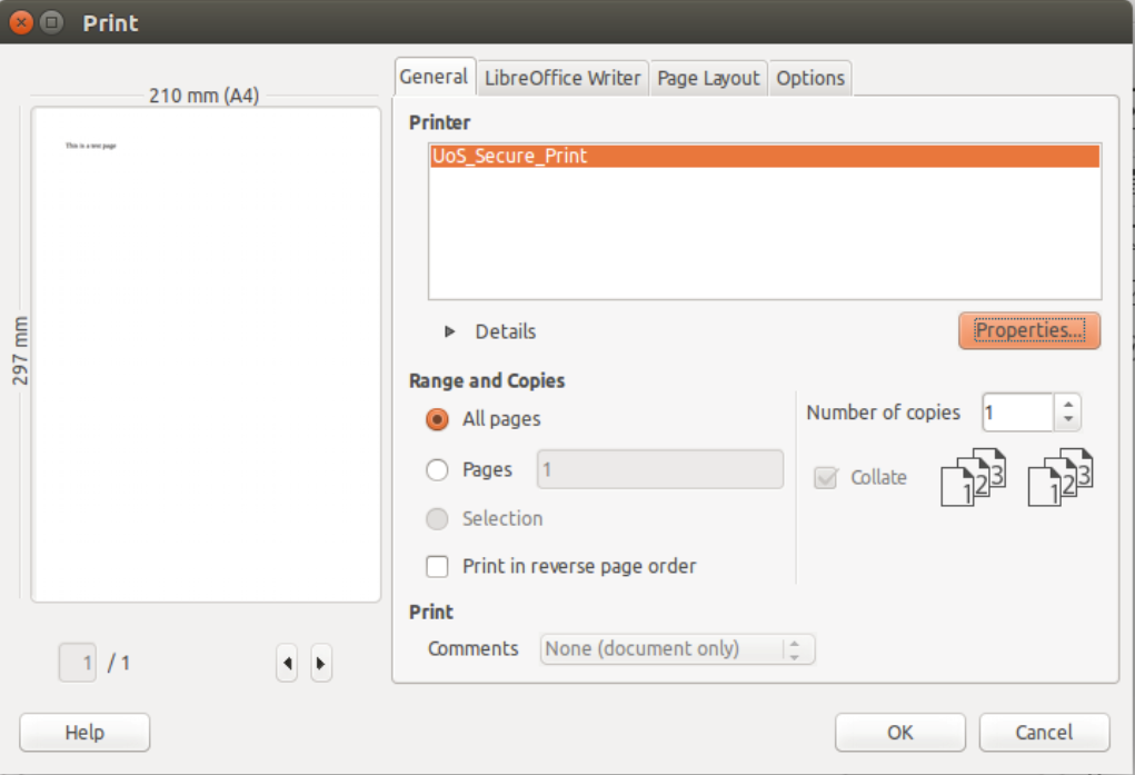 linux printing options