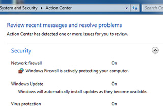 screenshot of the Action Center in Windows 7