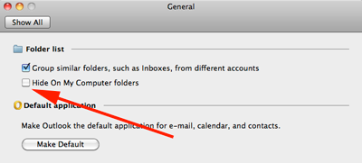 General preferences window with Hide on My Computer folders option indicated