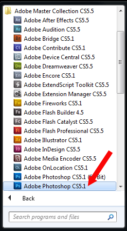 Adobe Photoshop menu