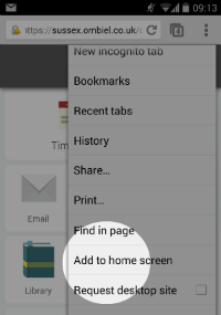 screenshot of the add to home screen button on an android device