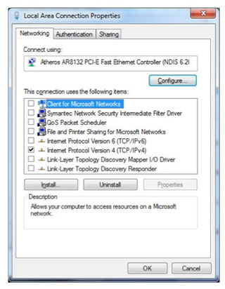 Window showing IP4 checked