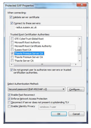 Window showing two certificates labelled Thawte Premium Server CA