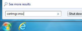 typing certmgr.msc into the search box
