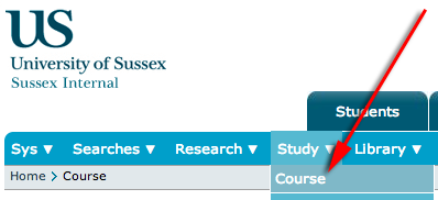 Sussex Direct: using the menu: Study - Course