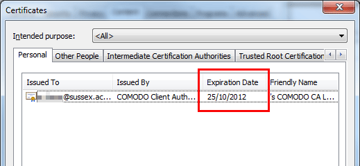 IE Certificates expiry date