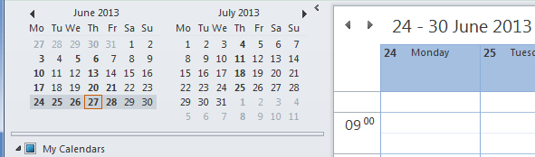 Outlook calendar showing two months