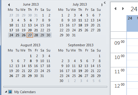 Outlook calendar showing four months