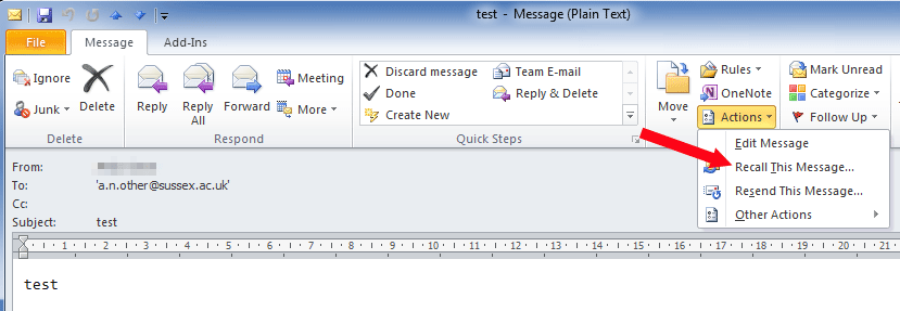 recall option in outlook 2010 not working