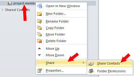 Outlook share contacts