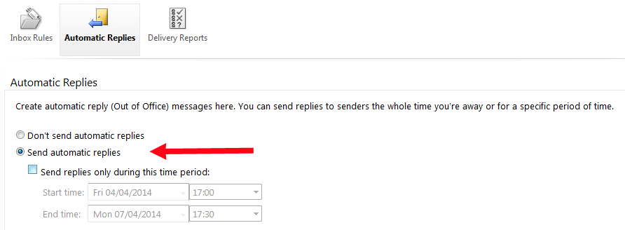 OWA: setting up internal autoreplies