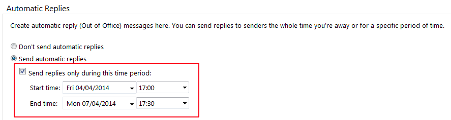 OWA - setting up timed autoreplies