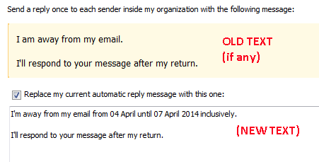 OWA Light Autoreplies text box