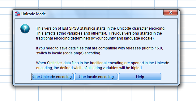 Warning message about Unicode Mode which displays when you open SPSS21