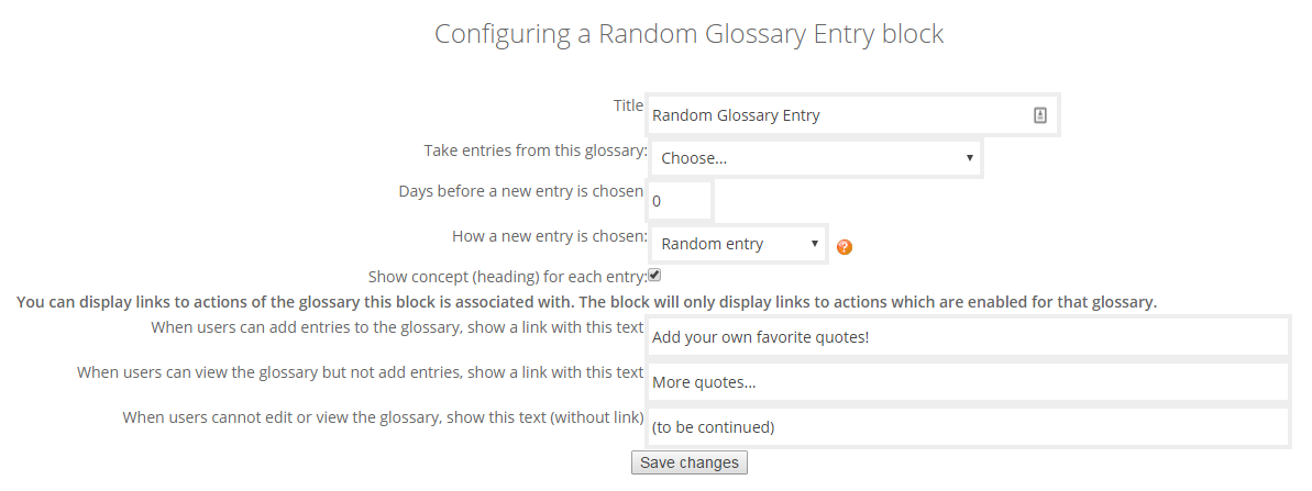 configure random glossary entry block