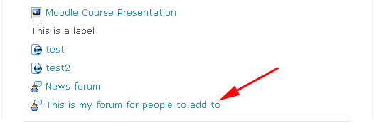 Screenshot of how the group forum looks to staff and students