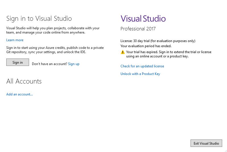Sign in to visual studio