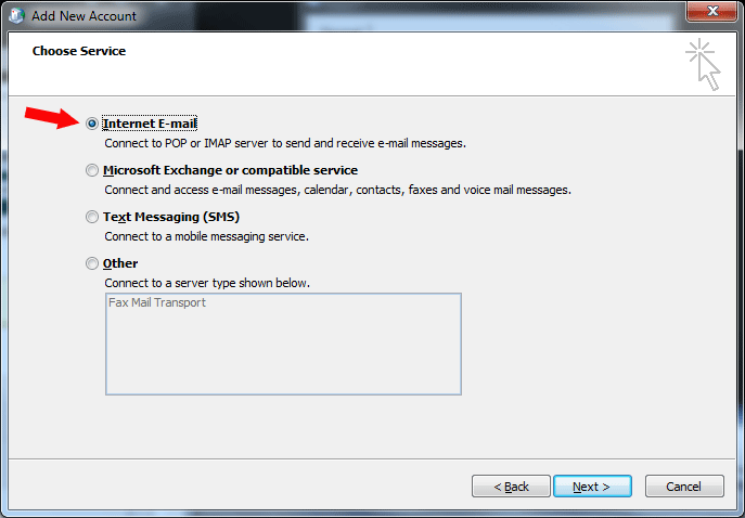 Mail Setup - choose service