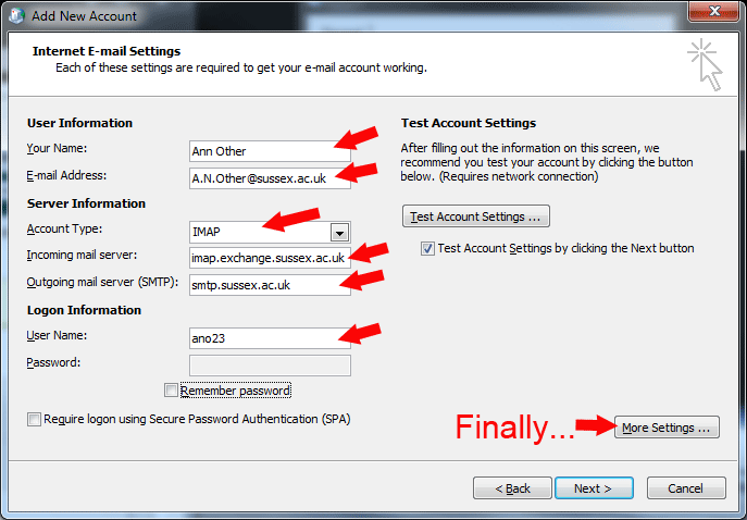 Mail Setup - first settings