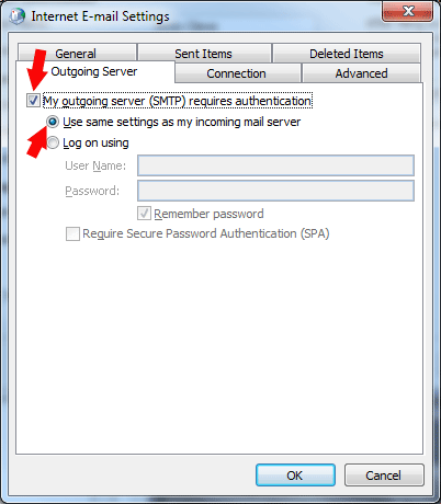 Mail Setup - outgoing server