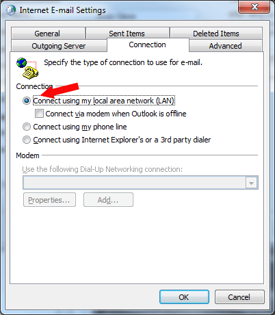 Mail Setup - connect using LAN
