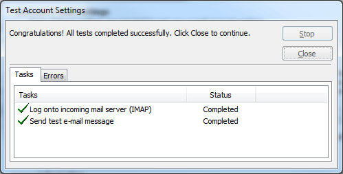 Mail Setup - test result