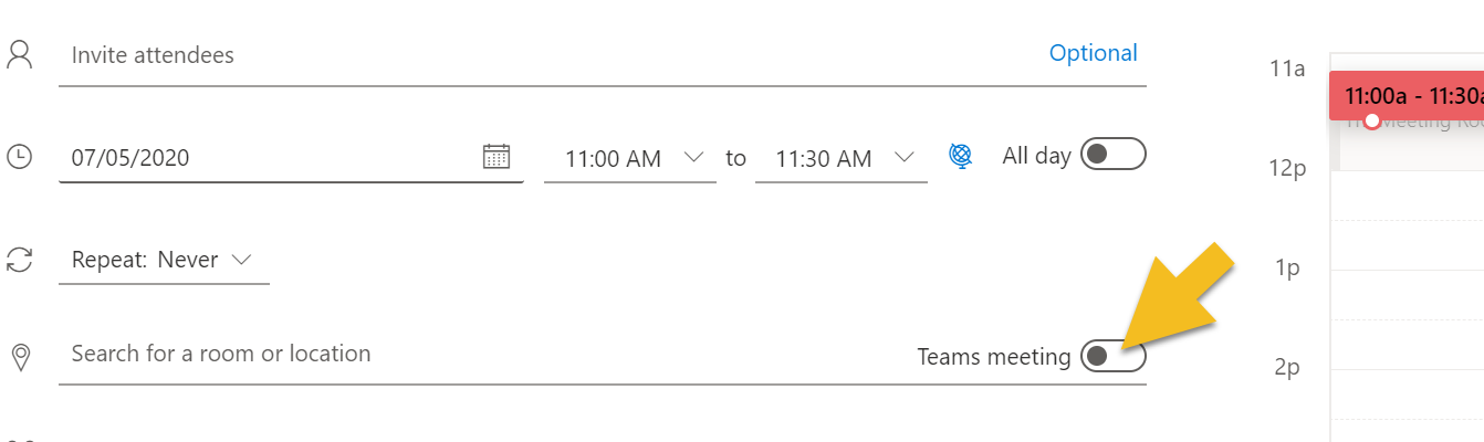 Outlook 365 Teams slider option