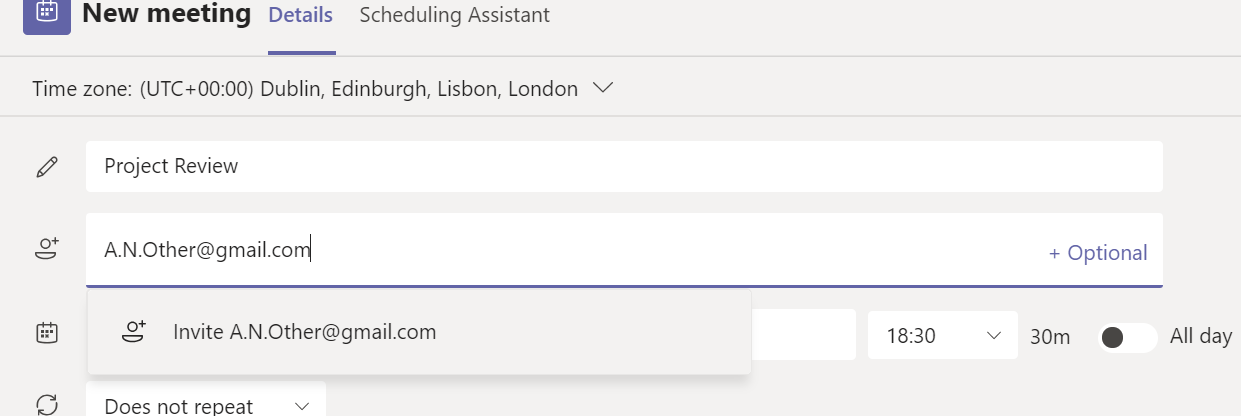 Add External recipient to a Teams Meeting