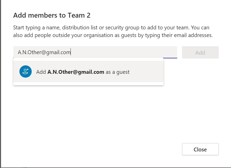 Add External to a Team Add External to a Team