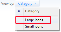 Control Panel choosing Large Icons View