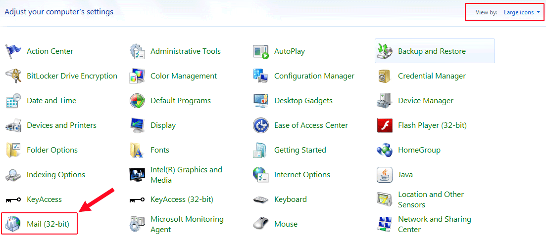 Control Panel Large Icons view