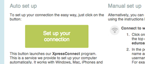 Screen showing auto setup button