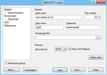 WinSCP login window