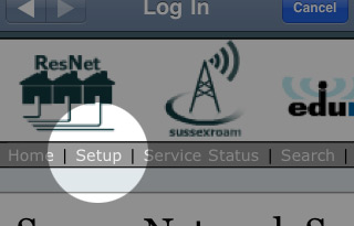 Screenshot - clicking on the Setup link near the top of the page