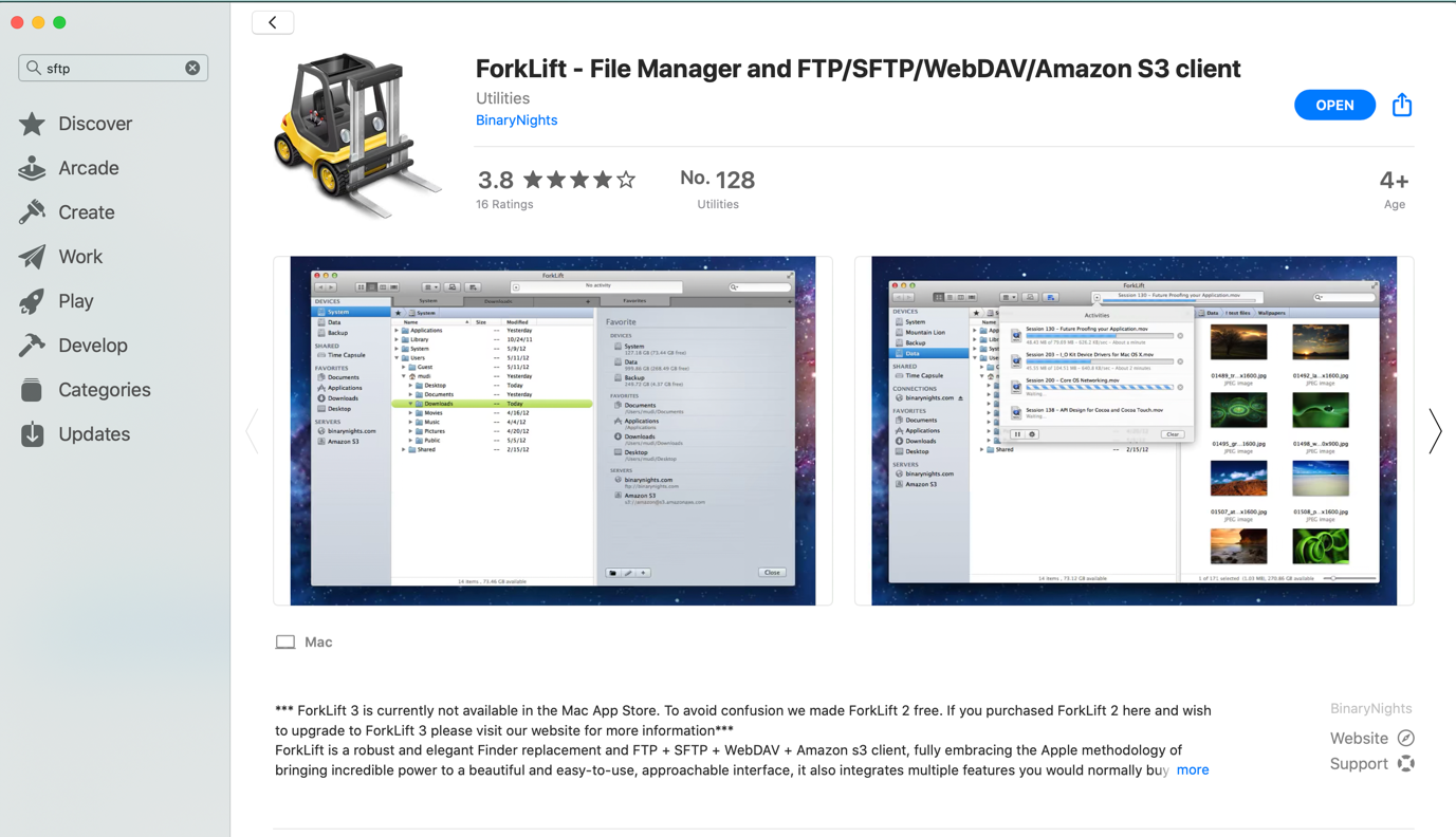The Forklift SFTP client in the App Store